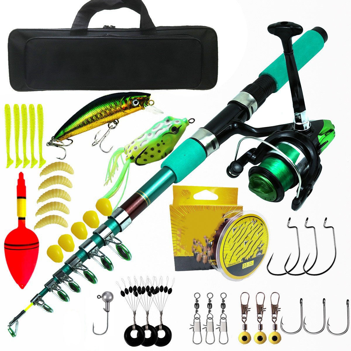 Telescopic Fishing Rod - طقم صيد سمك الشبوط المتكامل: صنارة